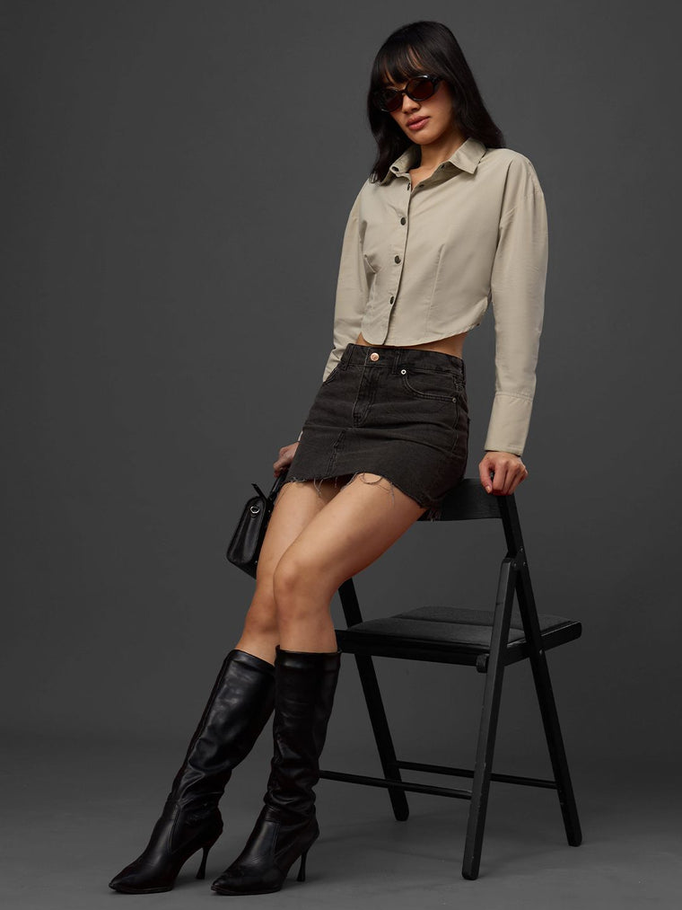 Cropped Shirt: Macadamia Women Cropped Shirts