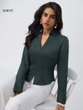 Corset Shirt: Teal Blue Women Fitted Shirts