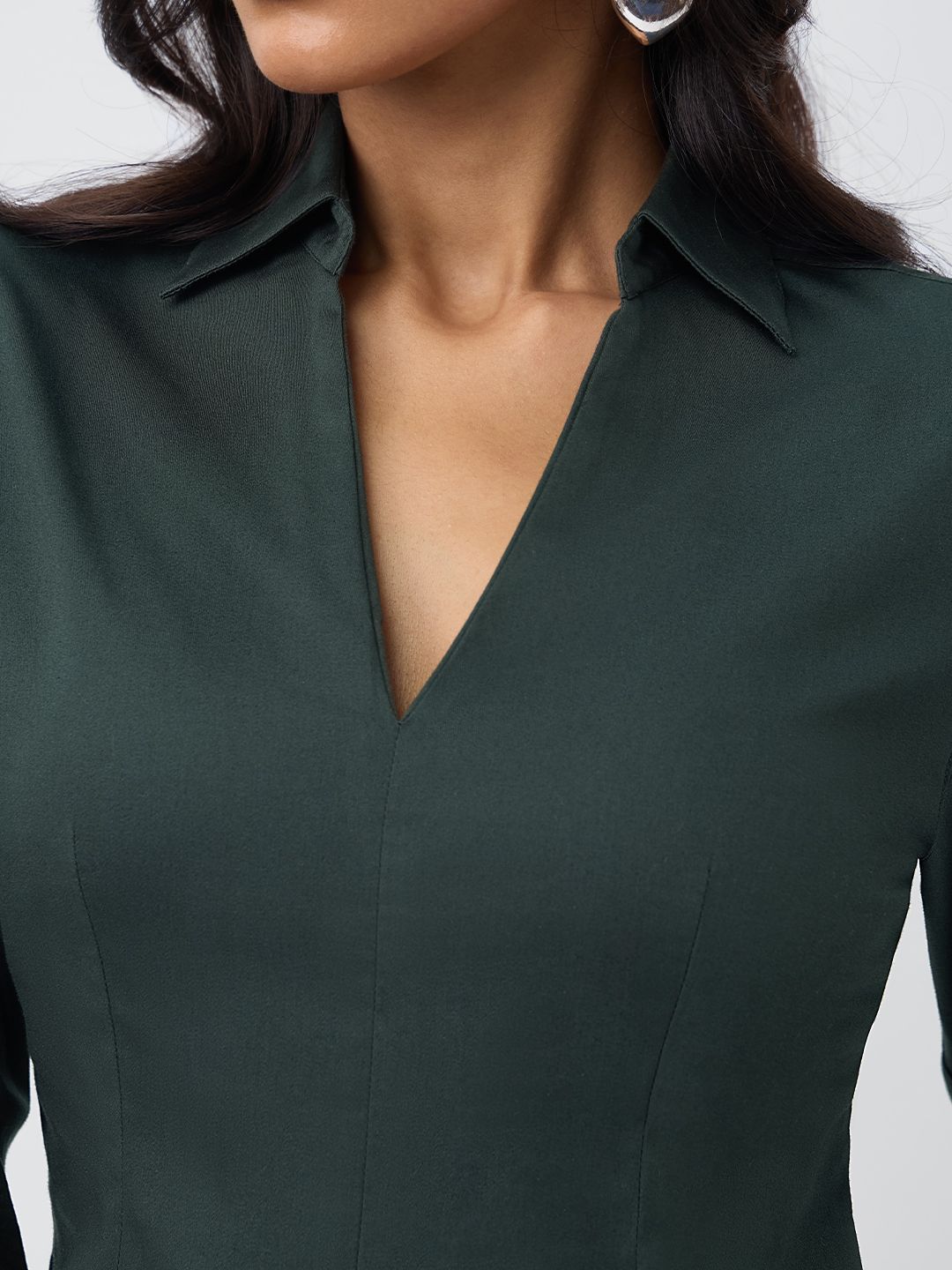 Corset Shirt: Teal Blue Women Fitted Shirts