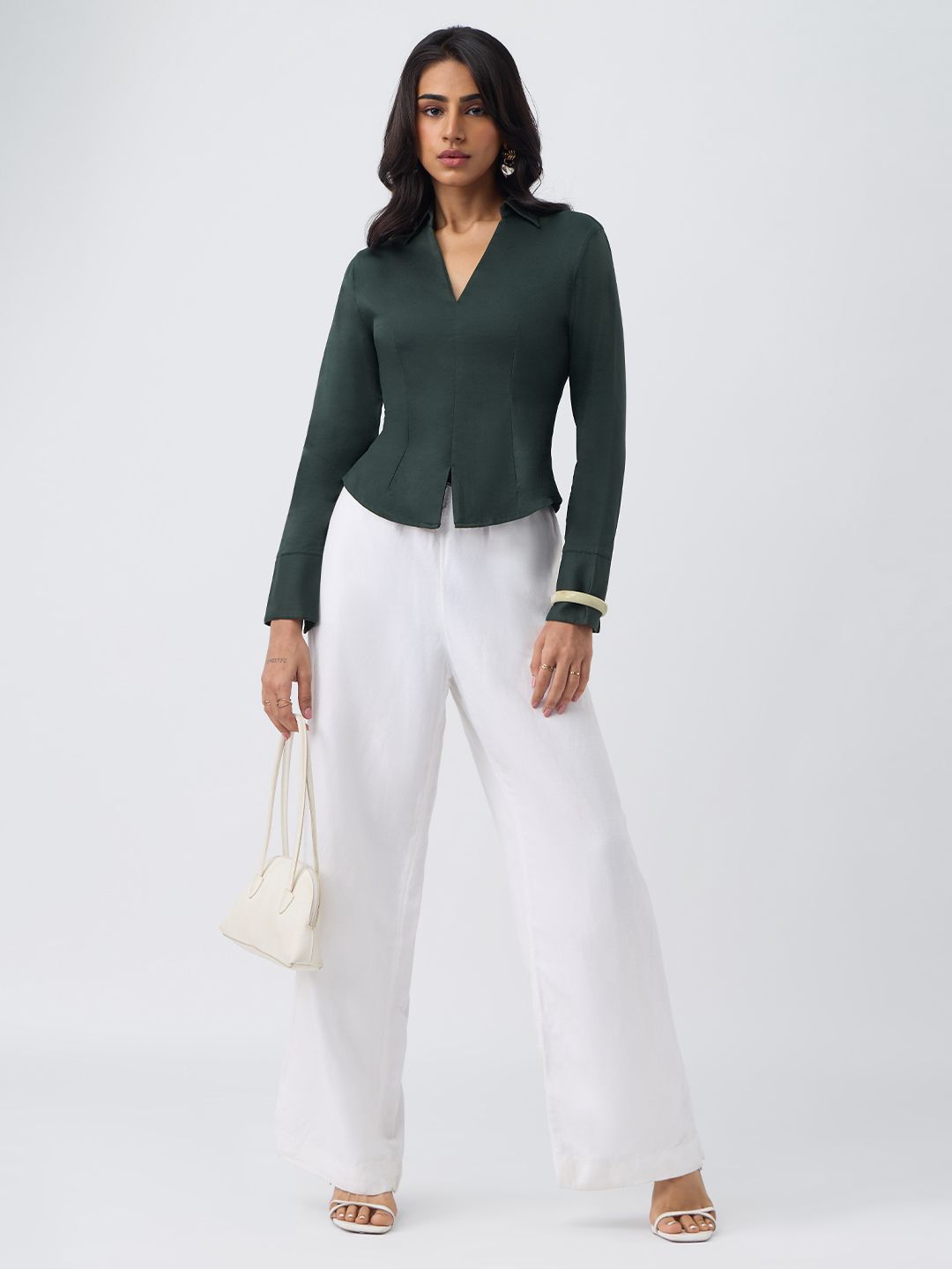 Corset Shirt: Teal Blue Women Fitted Shirts