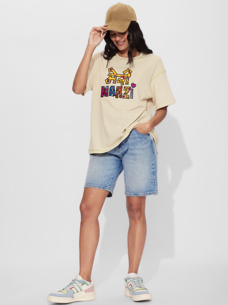 Textured T-shirt: Meri Marzi Women Oversized T-Shirts