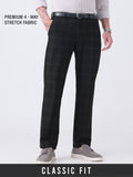 Men's Classic Fit Pants: Black Checks Men Super Flex Pants