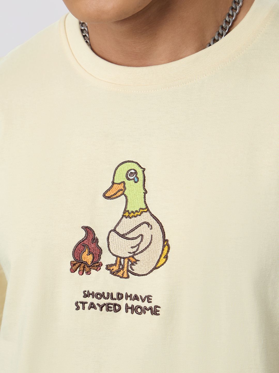 Embroidered T-Shirt: Stay Home Men Relaxed Fit T-Shirts