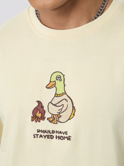 Embroidered T-Shirt: Stay Home Men Relaxed Fit T-Shirts