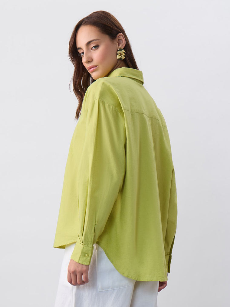 Cotton Linen Shirt: Canary Green Women Oversized Shirts