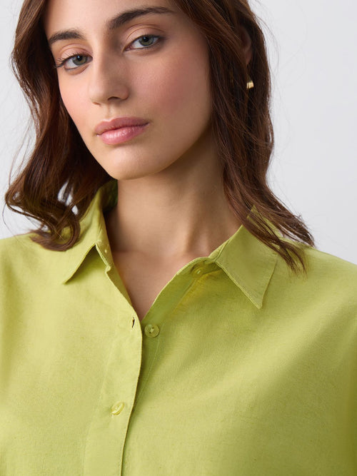 Cotton Linen Shirt: Canary Green Women Oversized Shirts