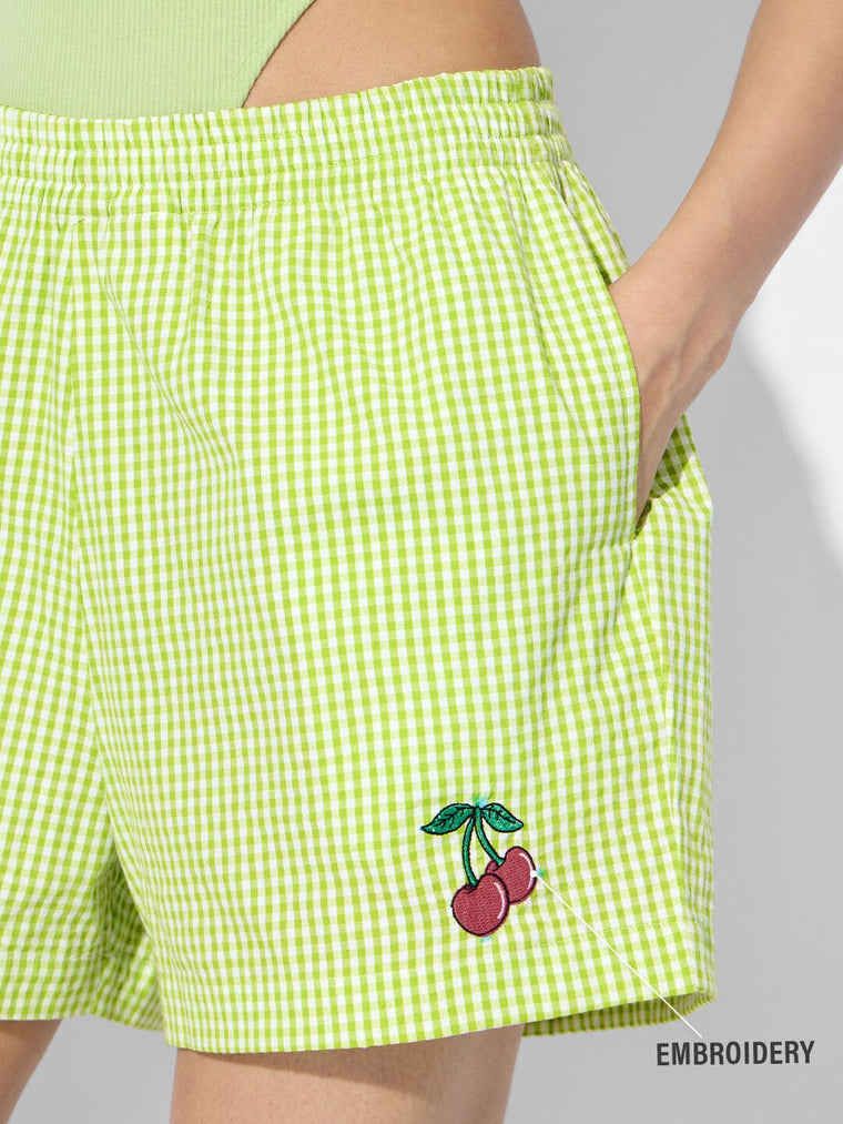 Seersucker Shorts: Cherry Women Lounge Boxers