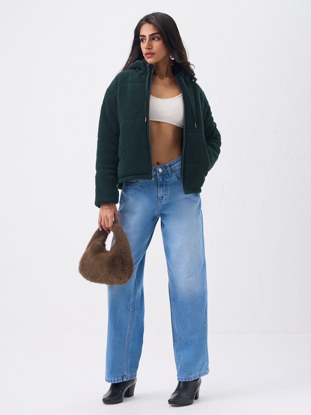 Puffer Jacket: Bottle Green Women Puffer Jackets