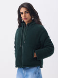Puffer Jacket: Bottle Green Women Puffer Jackets