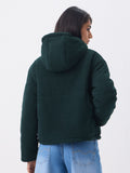 Puffer Jacket: Bottle Green Women Puffer Jackets