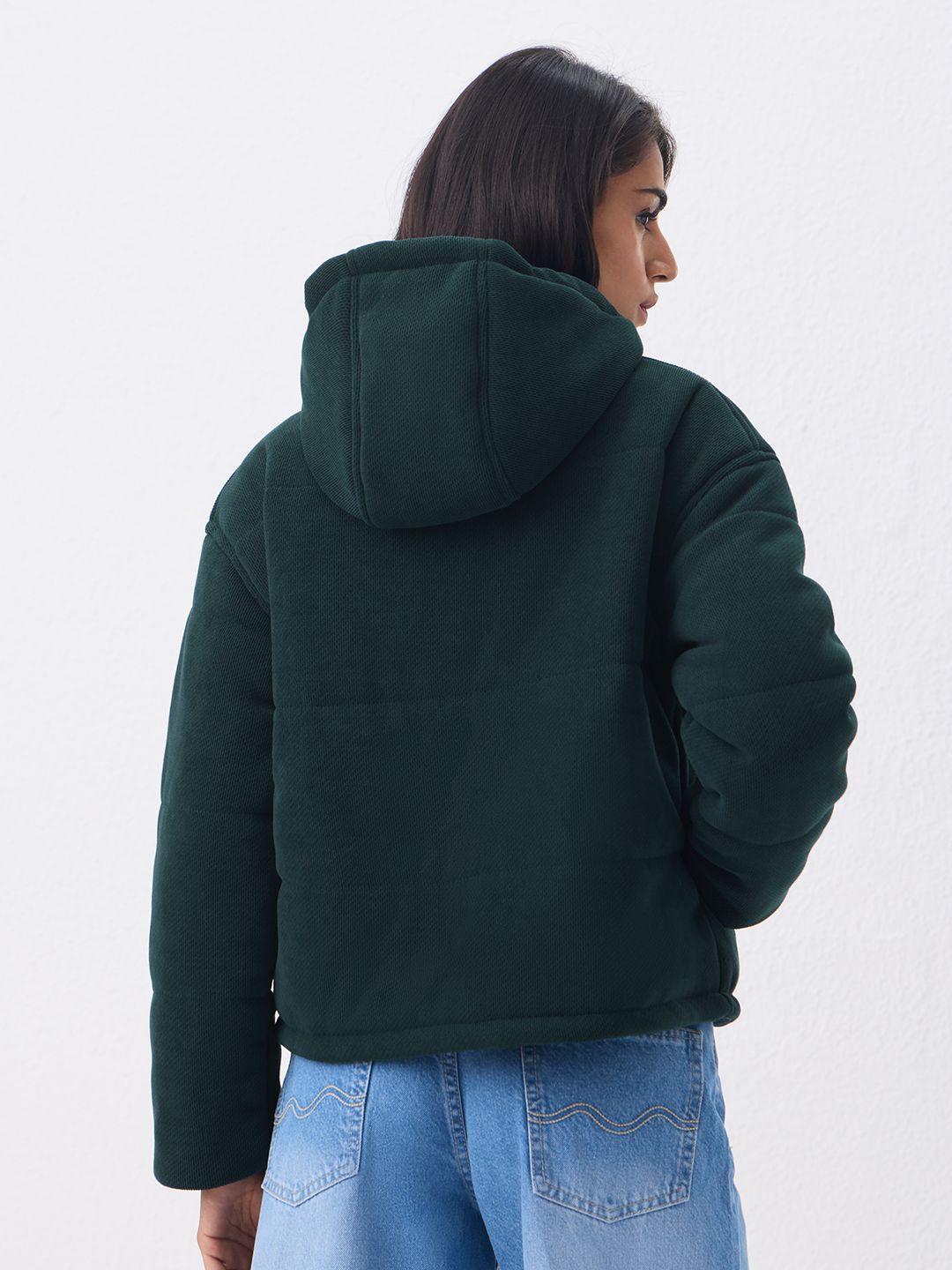 Puffer Jacket: Bottle Green Women Puffer Jackets