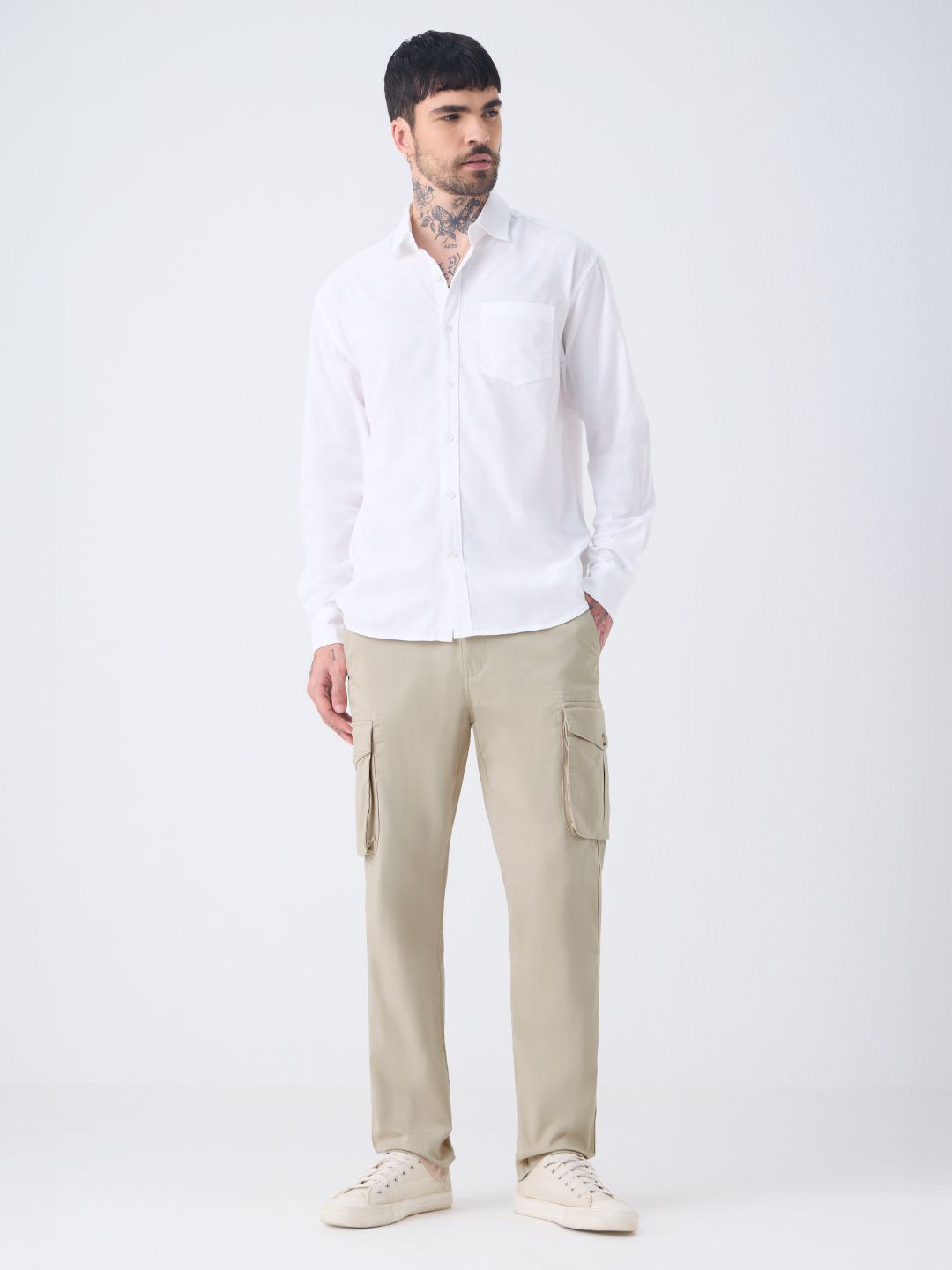 Solids: Beige Men Cargo Pants
