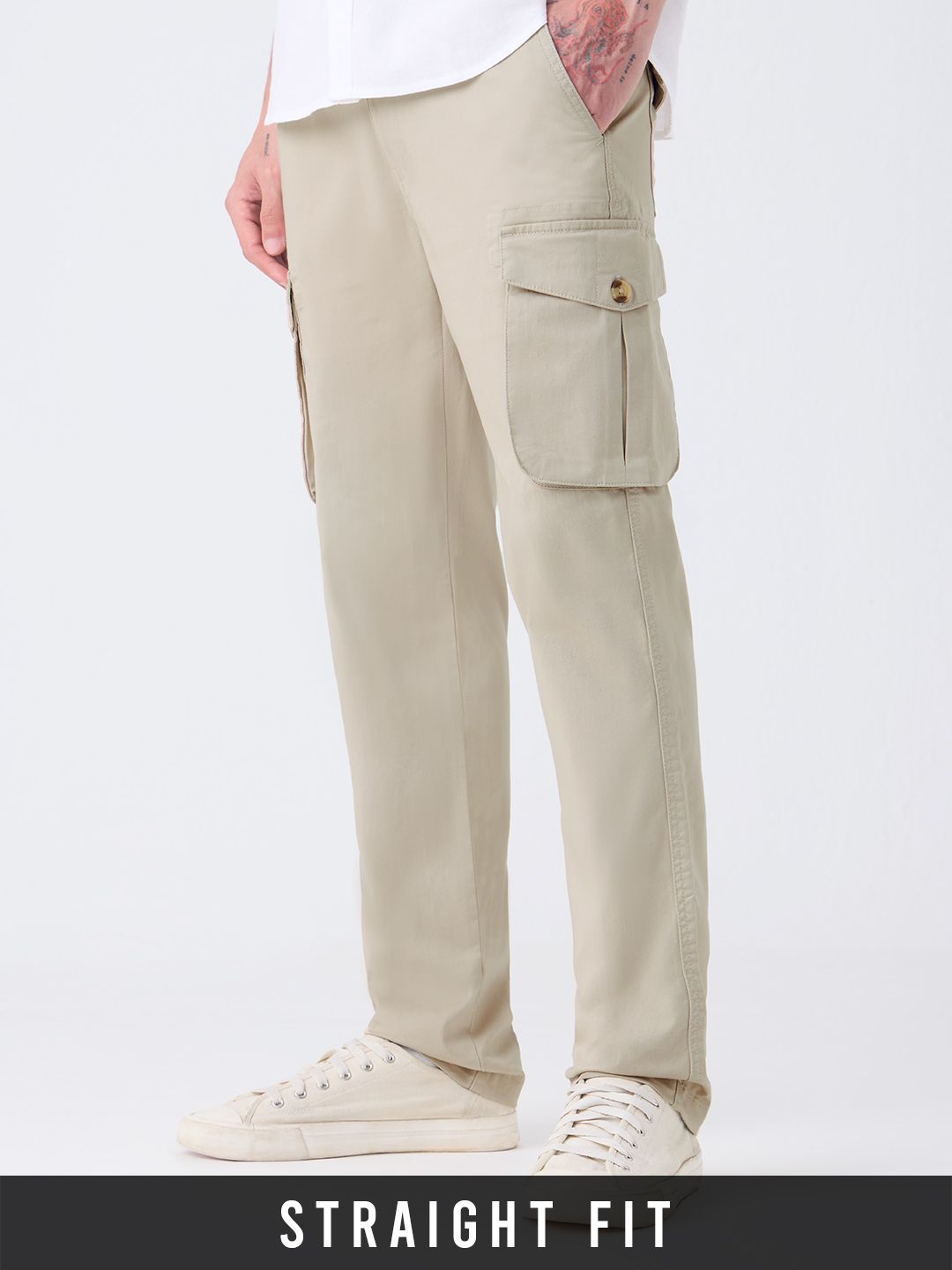 Solids: Beige Men Cargo Pants