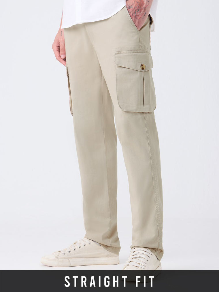 Solids: Beige Men Cargo Pants