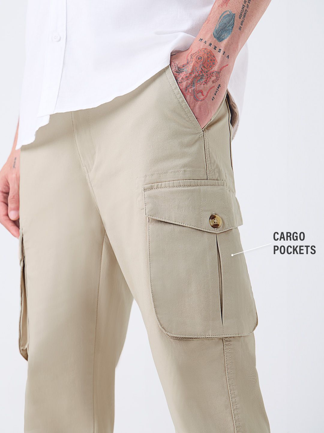 Solids: Beige Men Cargo Pants