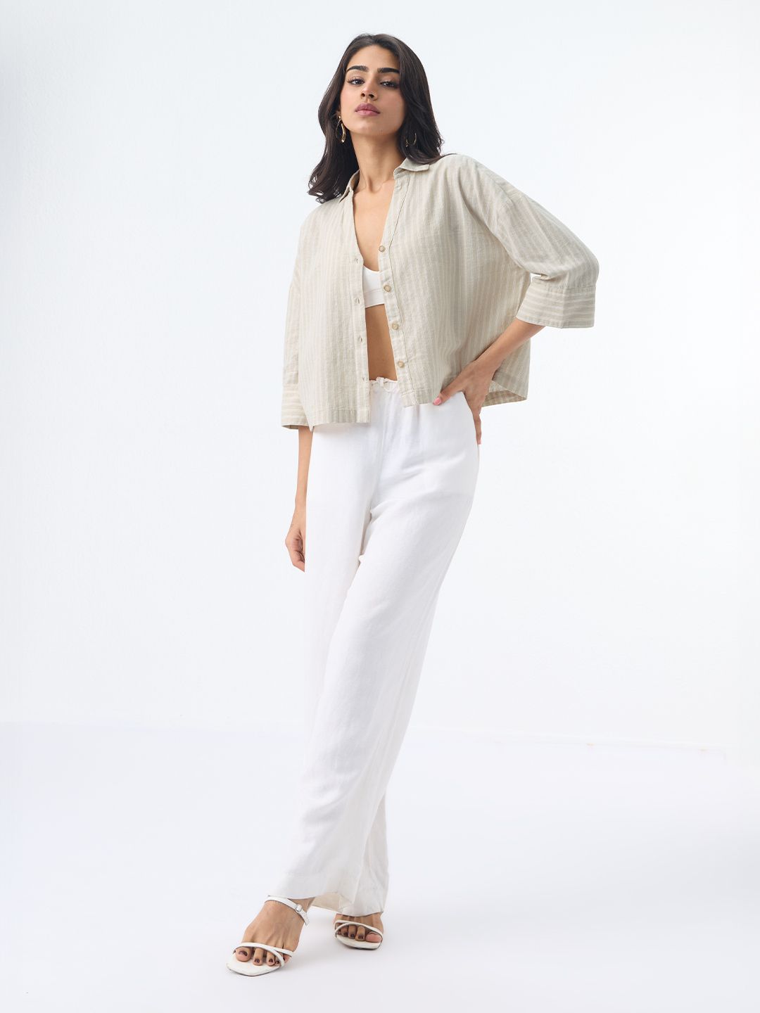 Cotton Linen Shirt: Latte Women Oversized Shirts