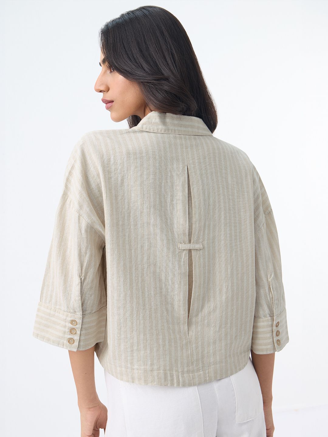 Cotton Linen Shirt: Latte Women Oversized Shirts
