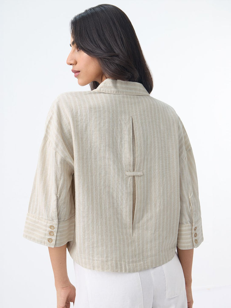 Cotton Linen Shirt: Latte Women Oversized Shirts