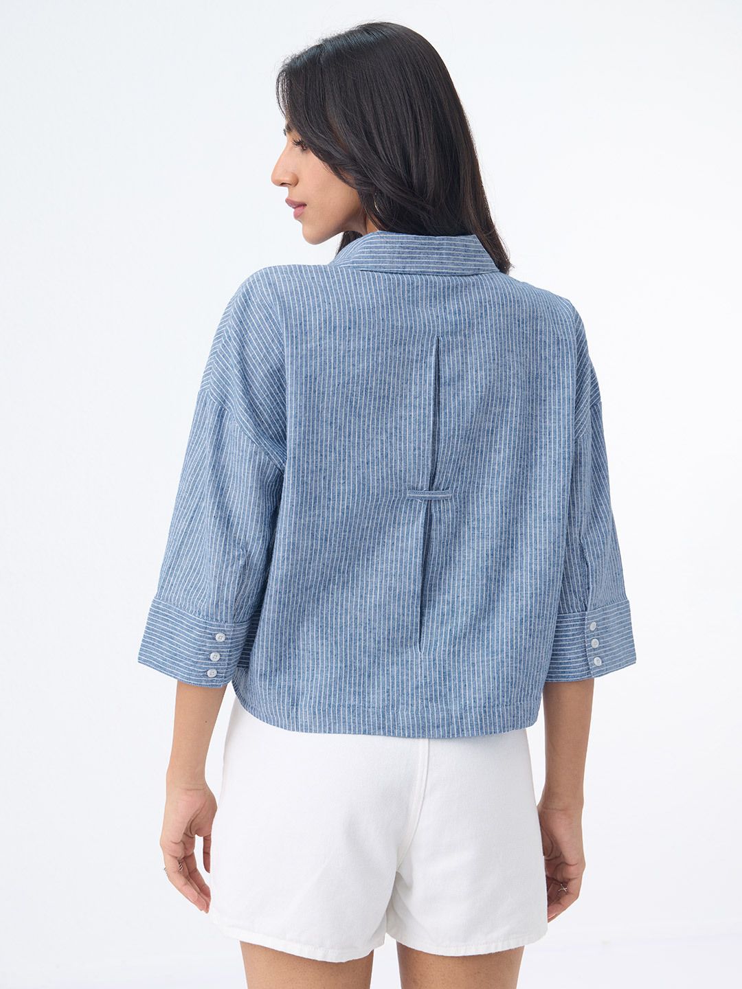 Cotton Linen Shirt: Azure Women Oversized Shirts