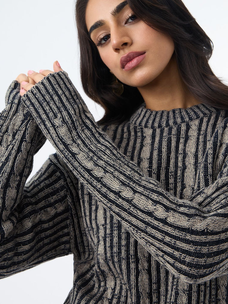 Cable-Knit Sweater: Hazel Noir Women Fitted Sweaters