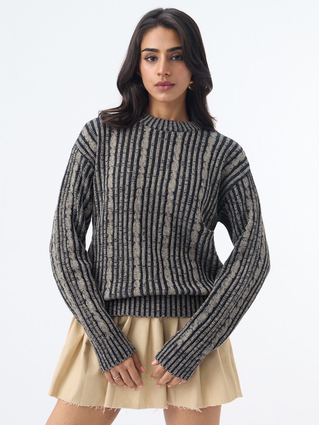 Cable-Knit Sweater: Hazel Noir Women Fitted Sweaters