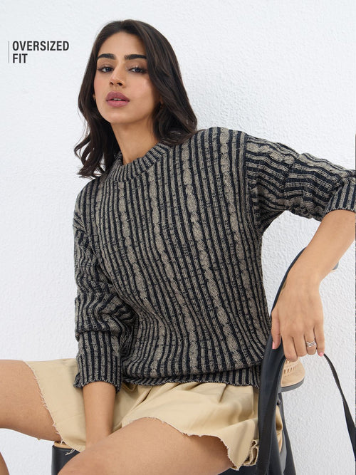 Cable-Knit Sweater: Hazel Noir Women Fitted Sweaters