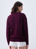 Cable Knit Sweater: Plum Berry Women Oversized Sweaters