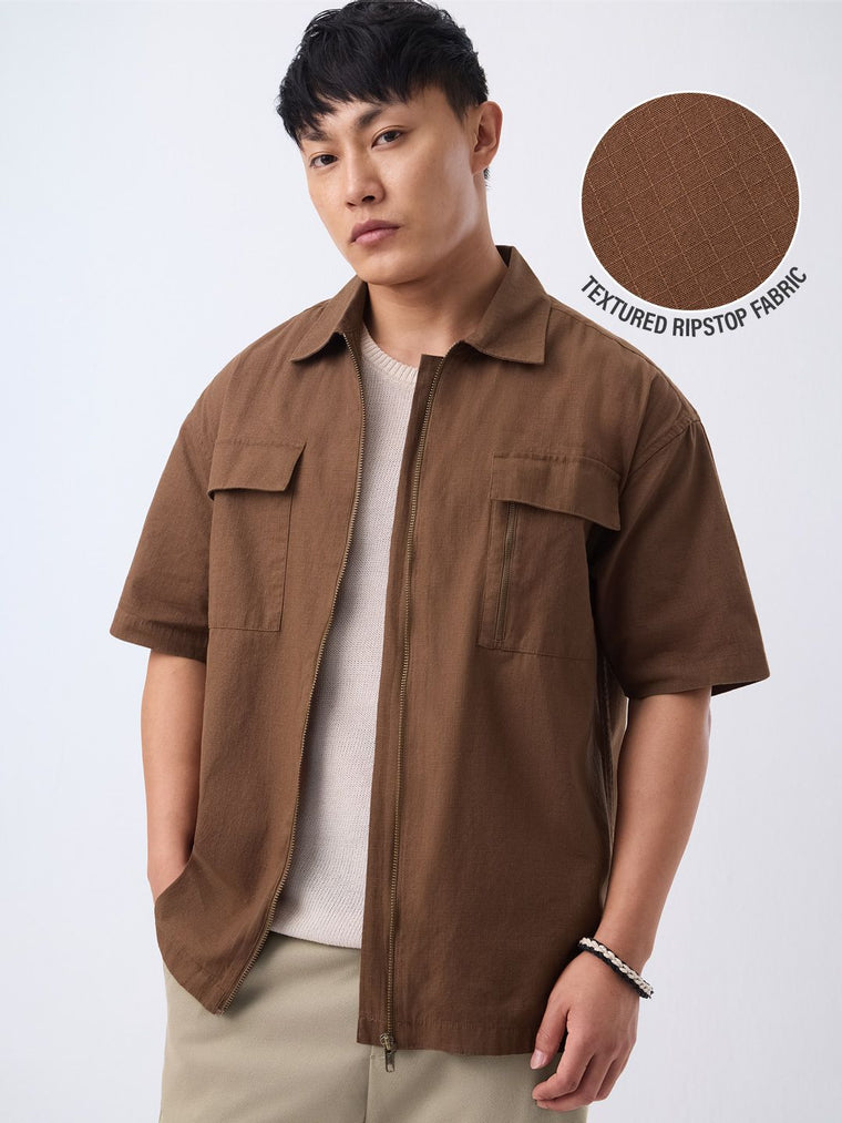 Zipper Shirt: Fawn Oversized Shirts