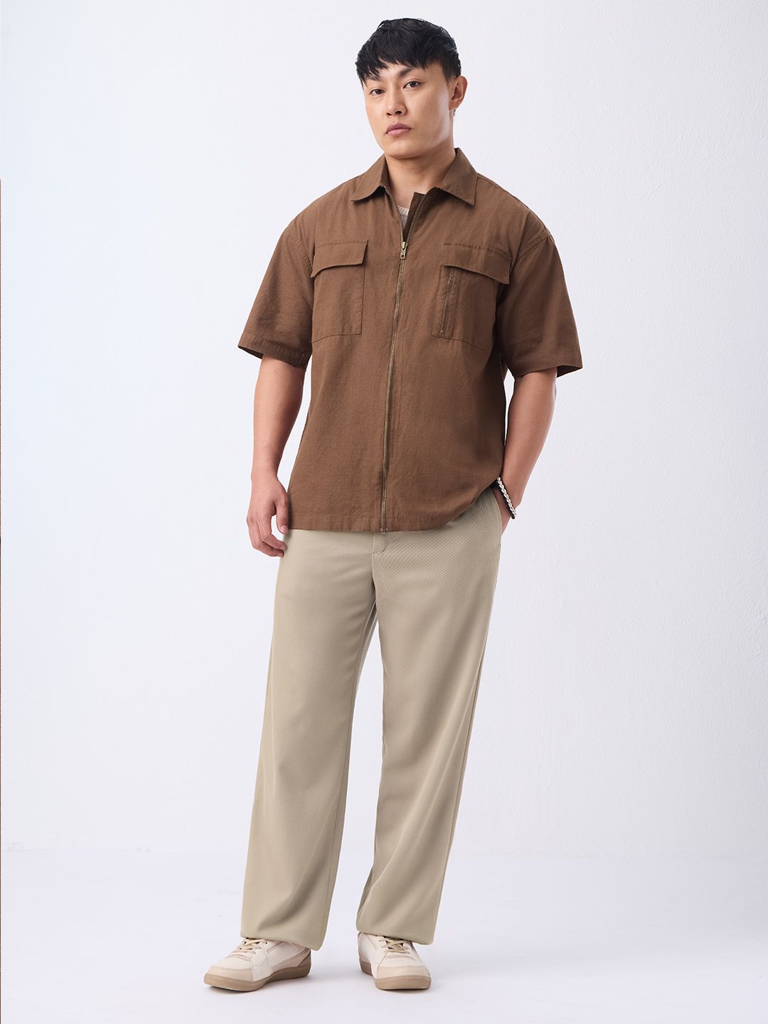 Zipper Shirt: Fawn Oversized Shirts