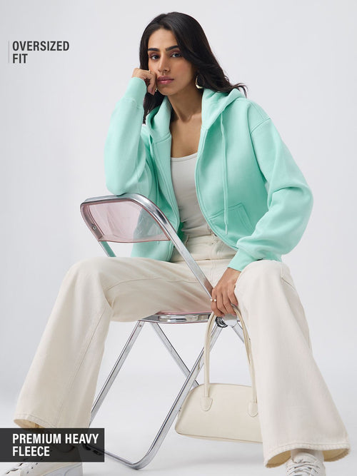 Zipper Hoodie: Applemint Women Oversized Zipper Hoodies