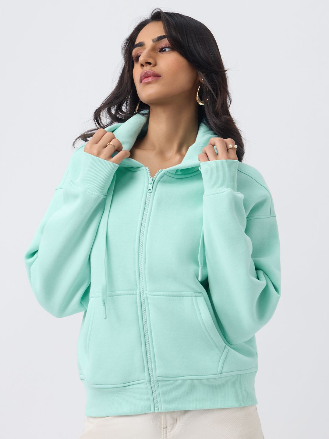 Zipper Hoodie: Applemint Women Oversized Zipper Hoodies