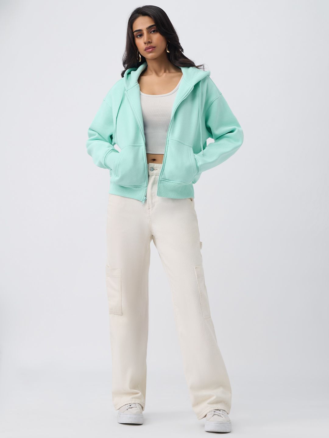 Zipper Hoodie: Applemint Women Oversized Zipper Hoodies
