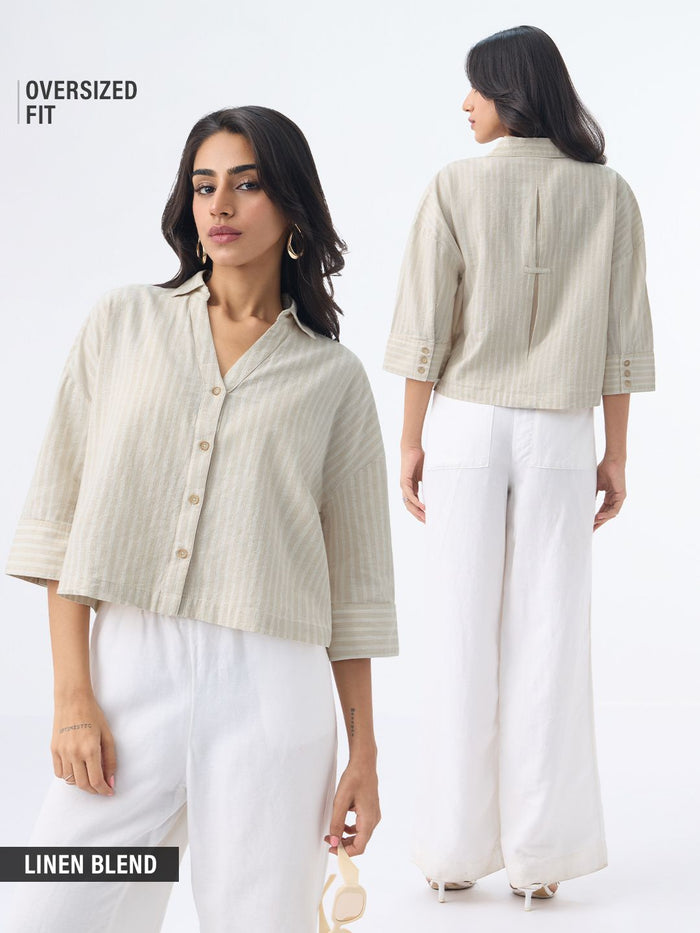 Cotton Linen Shirt: Latte Women Oversized Shirts