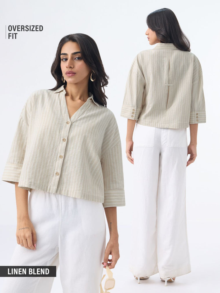 Cotton Linen Shirt: Latte Women Oversized Shirts