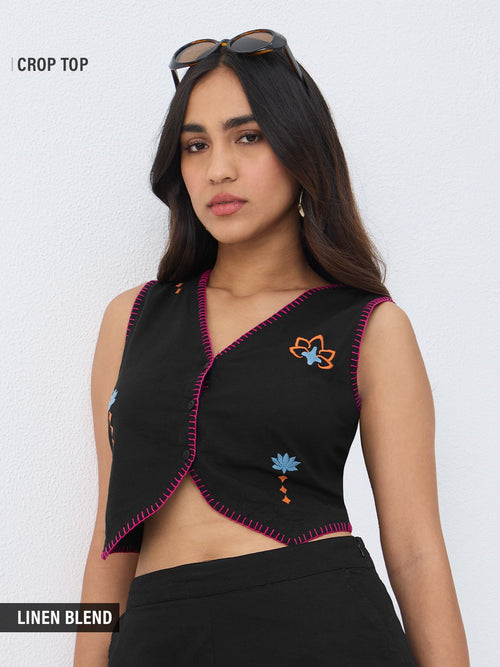 Cotton Linen Vest: Dark Void Women Fashion Tops