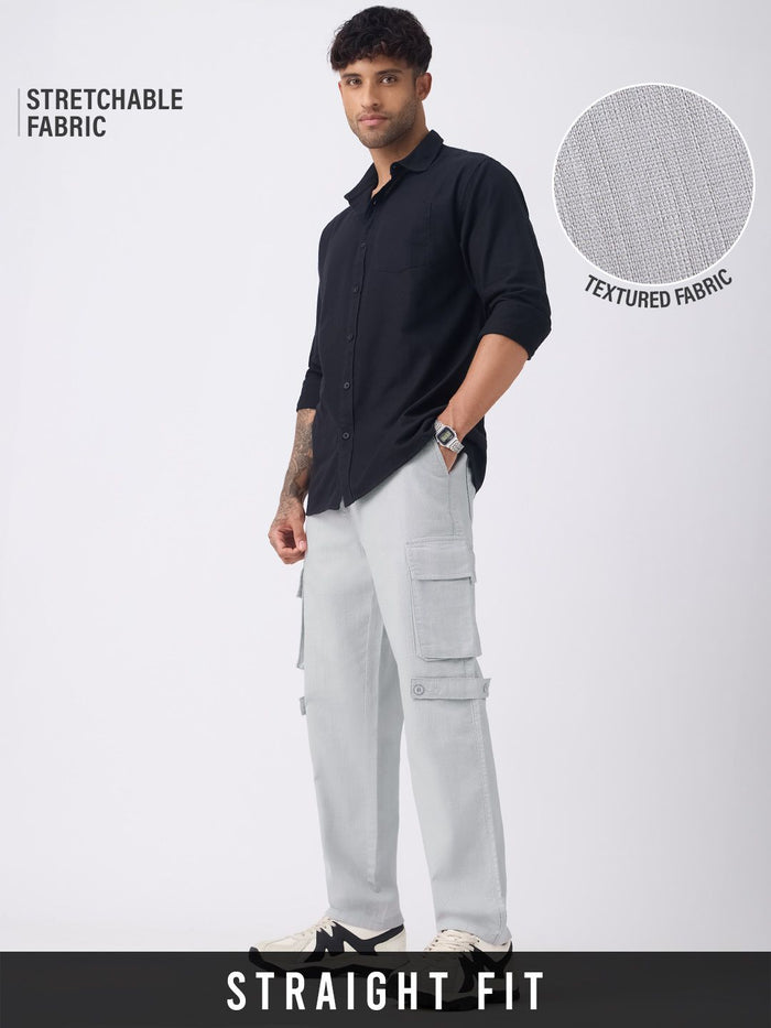 Textured Cargo Pants: Smokey Grey Men Cargo Pants