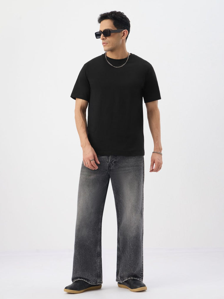 Solids: Black Men Relaxed Fit T-Shirts