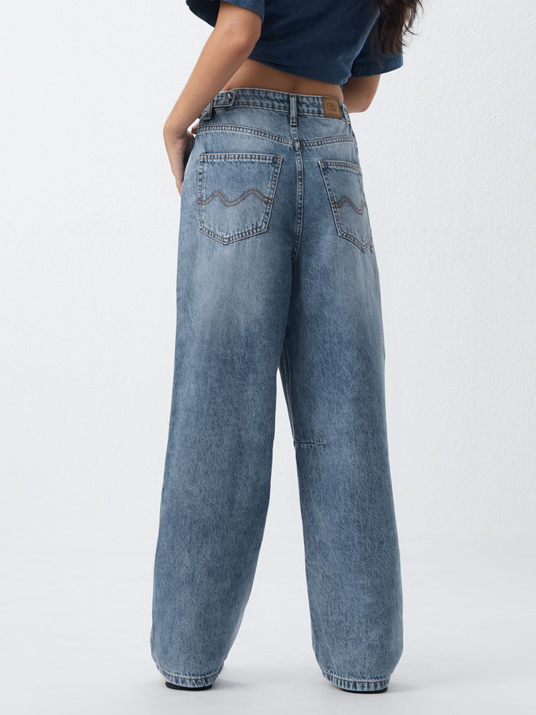 Barrel-Fit Denim: Drip Blue Women Barrel Denims