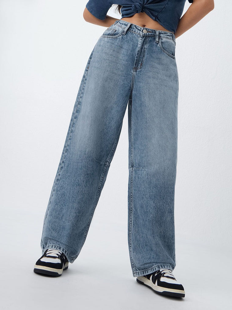 Barrel-Fit Denim: Drip Blue Women Barrel Denims
