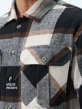 Plaid: Cream, Black Men Flannel Shackets