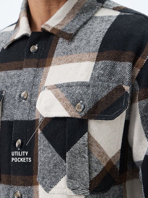 Plaid: Cream, Black Men Flannel Shackets