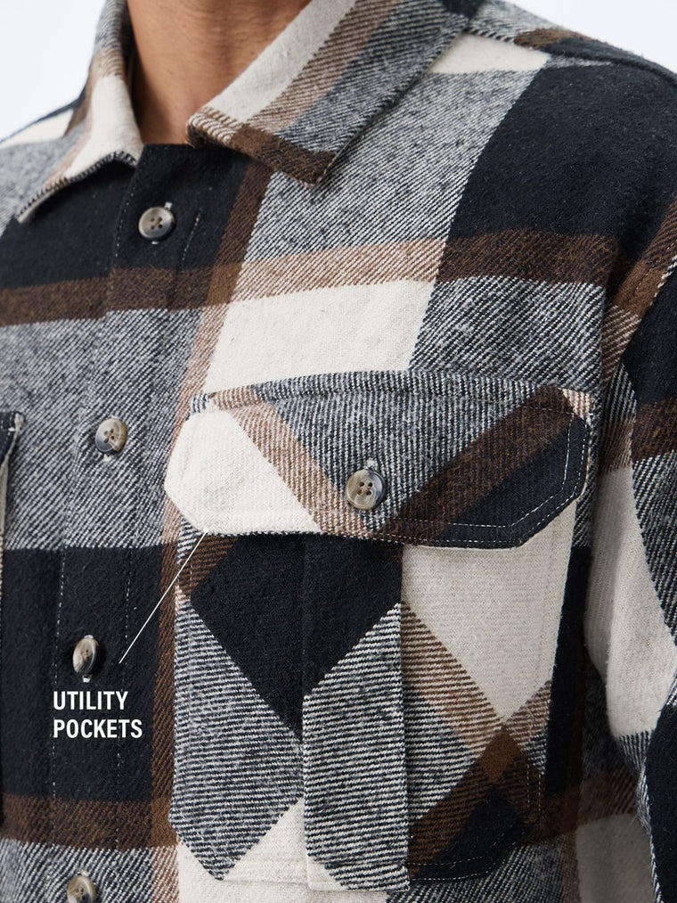 Plaid: Cream, Black Men Flannel Shackets