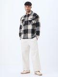 Plaid: Cream, Black Men Flannel Shackets
