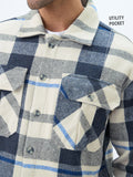 Plaid: Cream, Blue, Grey Men Flannel Shackets