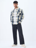 Plaid: Cream, Blue, Grey Men Flannel Shackets