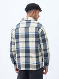 Plaid: Cream, Blue, Grey Men Flannel Shackets