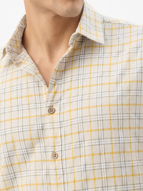 Cotton Linen Checks: Ochretone Cotton Linen Shirts