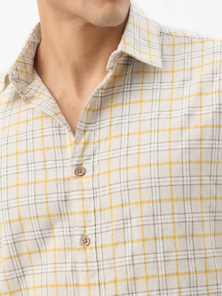 Cotton Linen Checks: Ochretone Cotton Linen Shirts