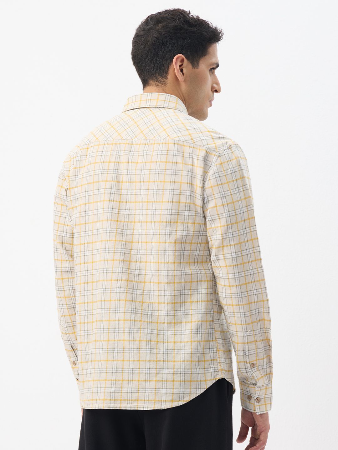 Cotton Linen Checks: Ochretone Cotton Linen Shirts