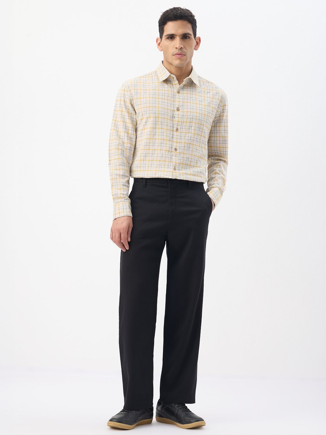 Cotton Linen Checks: Ochretone Cotton Linen Shirts